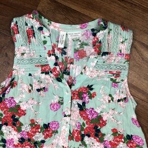 Meadow Rue Anthro Women Sz 0 Floral Mint Sleeveless Top Blouse